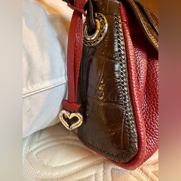 💋💋Brighton Pocketbook - Red & Brown Leather with Silver Hardware- Shoulderbag - Picture 12 of 14